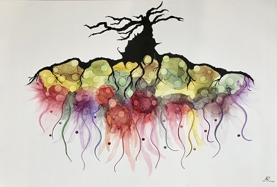 'Beneath', alcohol ink on gallery wrapped canvas, 40” x 30” - $240.00